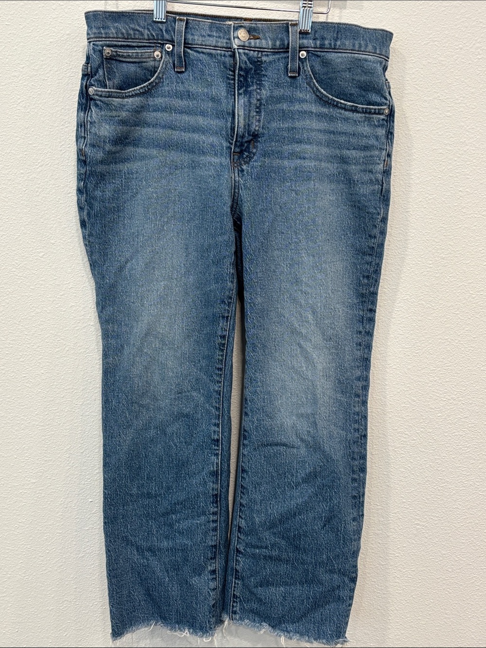 Madewell Cali Demi Boot Blue Jeans Raw Hem Women 30 Medium Wash